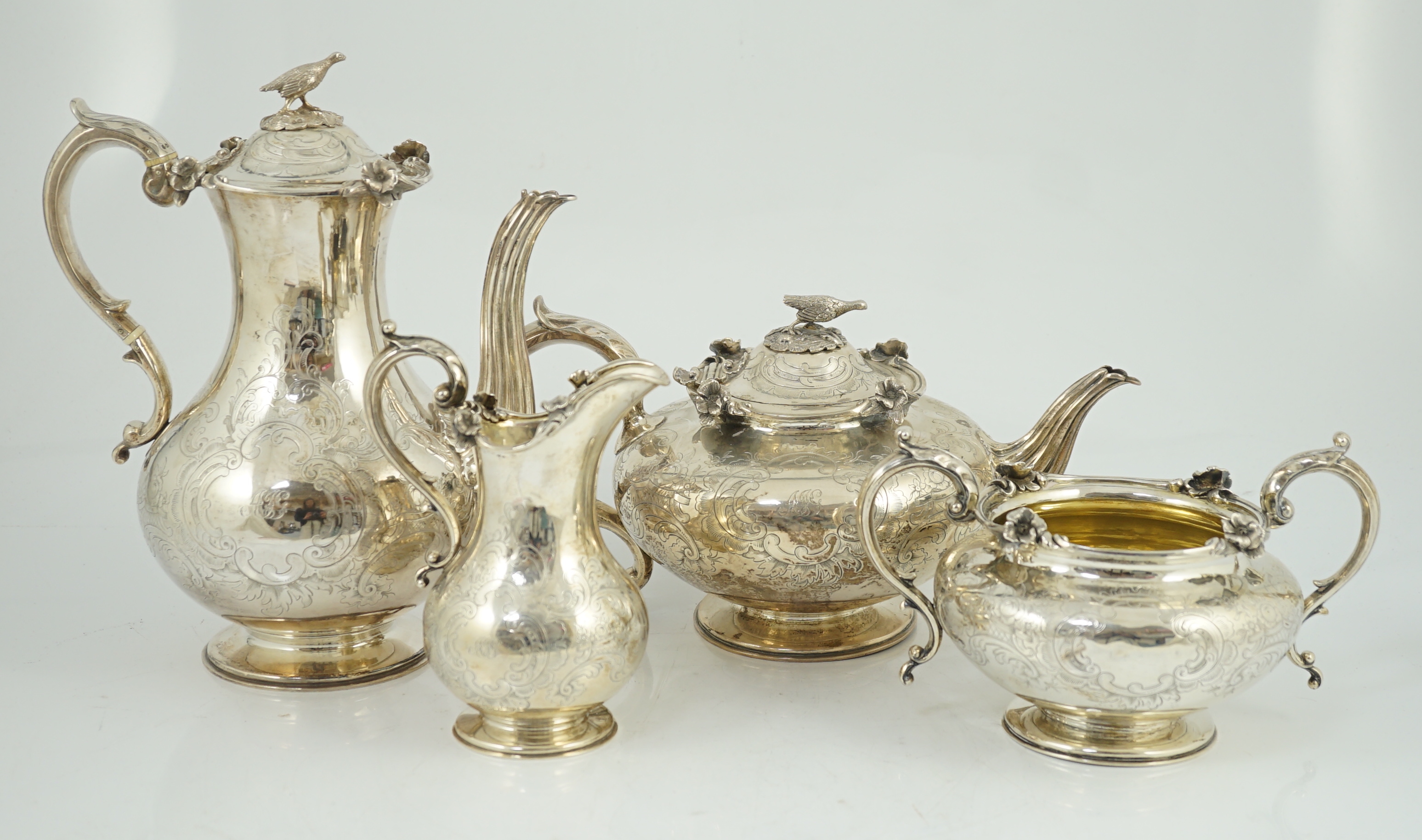 An early Victorian silver four piece tea and coffee service, by John & George Angell